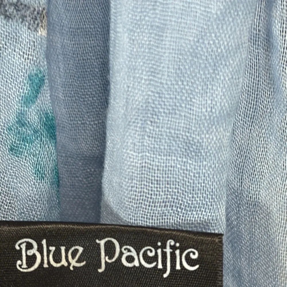 Blue pacific cashmere‎ and silk Owl Print Scarf in Teal light blue and Black